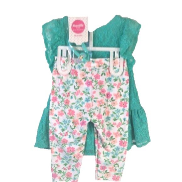 NWT Nannette Kids Floral Print 2 Piece Lace Tunic Set with Bracelet